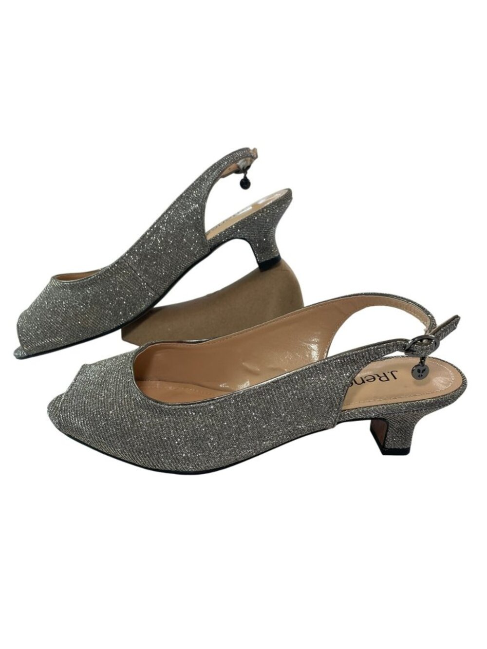 J. Renee Jenvey Silver Metallic Sling Back Sandals Sz 10WW MSRP$110 DEFECT NEW